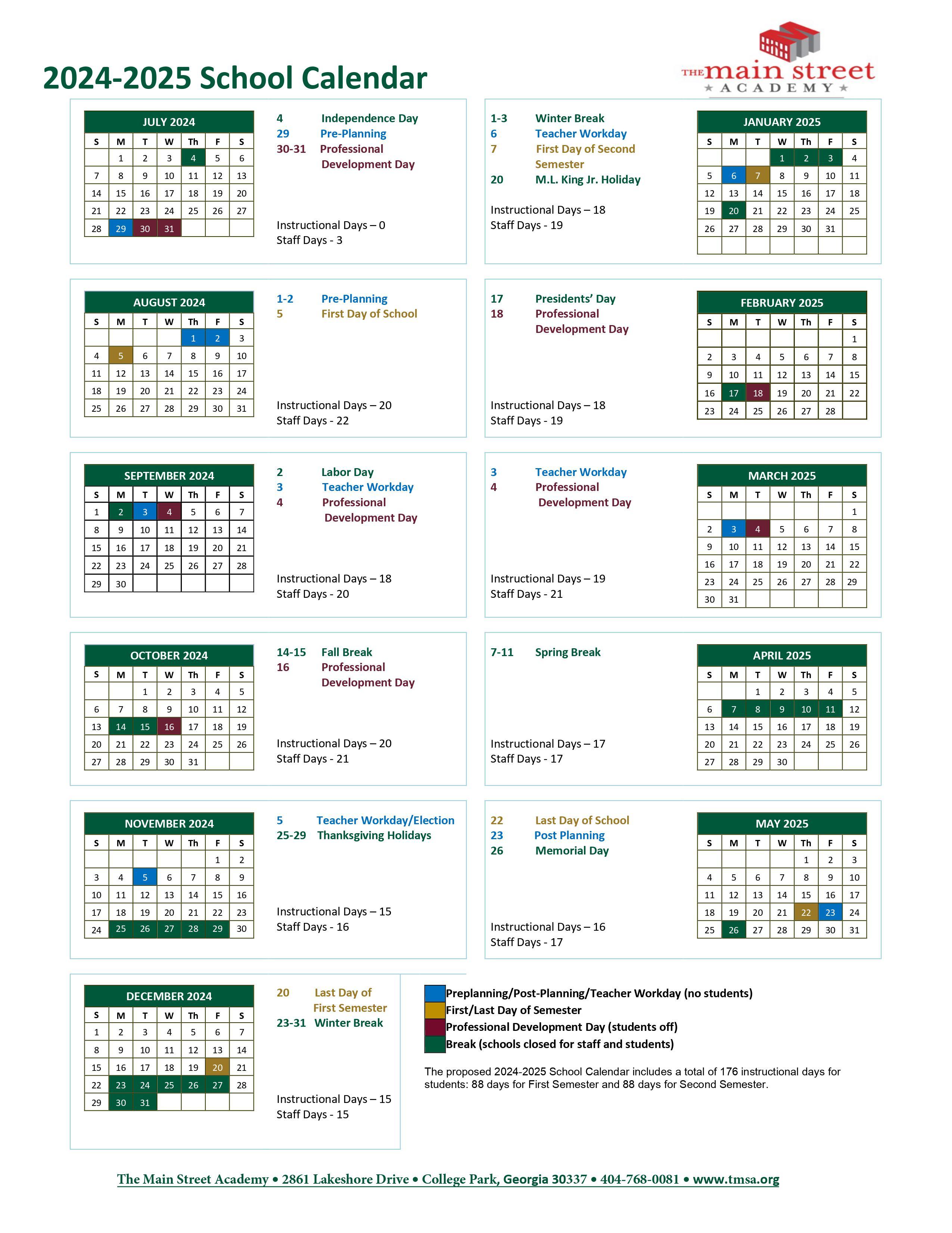 TMSA 2024 - 2025 School Calendar